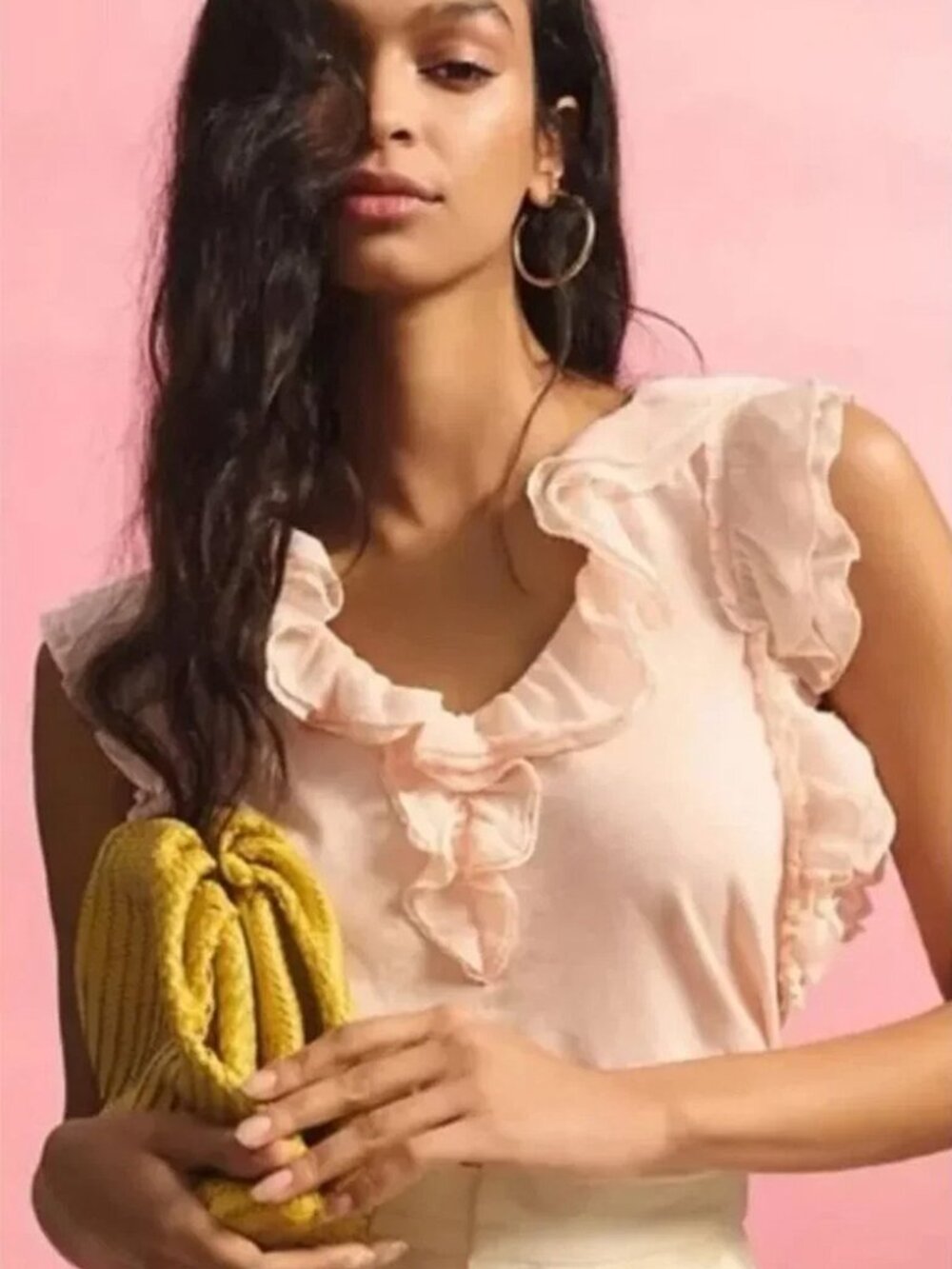 By Anthropologie Ruffle Trim Sleeveless Tank Peach Pink XS Romantic Coquette $78